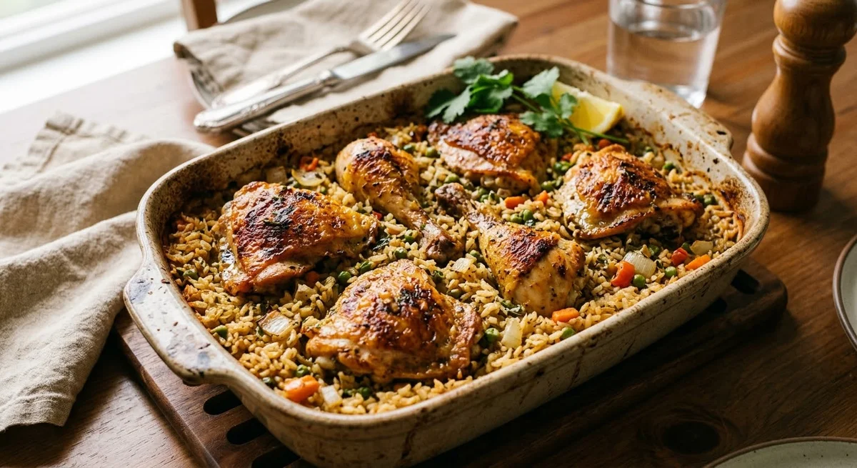Foto referencial de Arroz con pollo y mantequilla al horno
